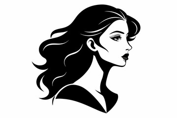 Silhouette of beautiful girl in profile with long hair