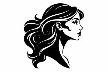 Silhouette of beautiful girl in profile with long hair