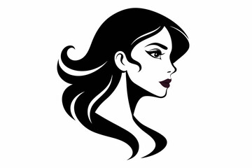 Silhouette of beautiful girl in profile with long hair