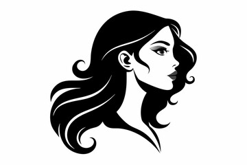 Silhouette of beautiful girl in profile with long hair