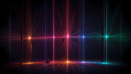 Obraz premium flat vector background illustrating a laser light show, with beams of different colors shooting across the scene