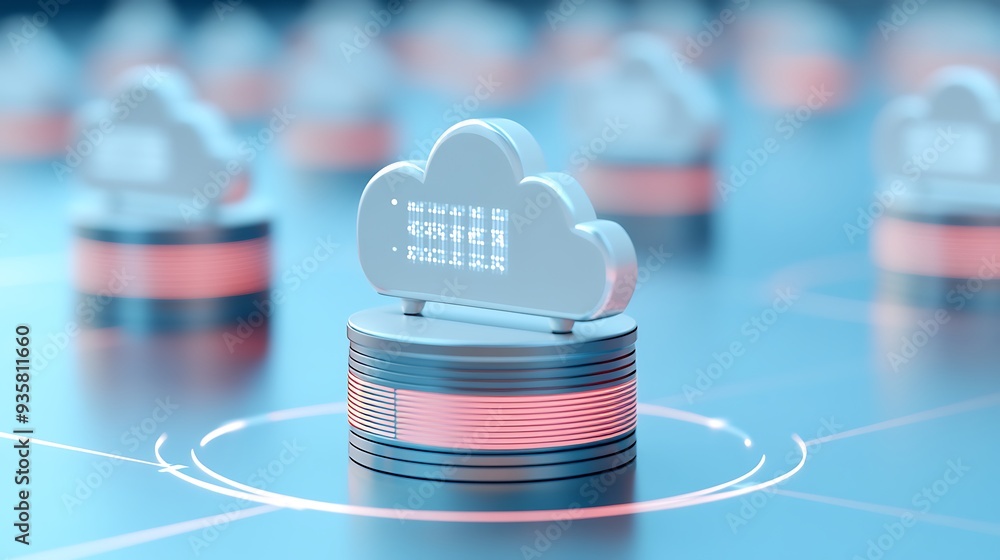 Poster Modern cloud computing technology concept with data storage and network integration for innovation and digital transformation.