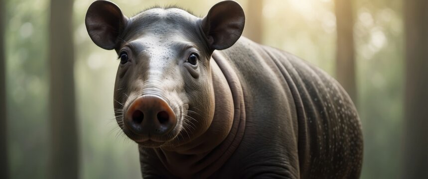 Close-up Portrait of a Curious Babirusa with Large Ears and a Prominent Snout