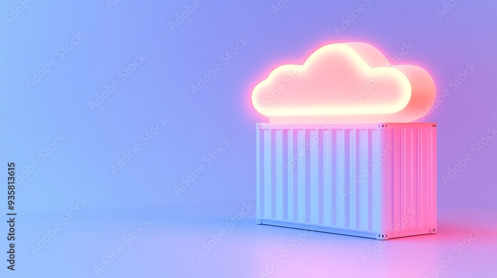 Poster neon cloud on a shipping container symbolizing cloud computing, modern technology, and data storage 