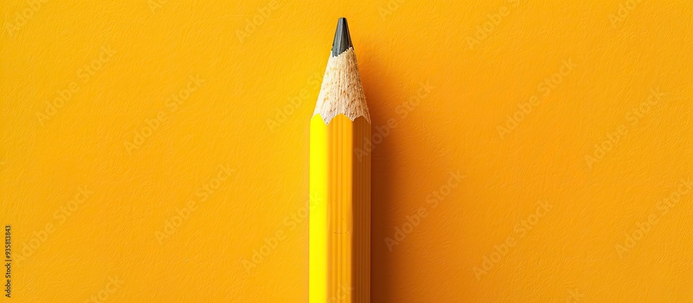 Poster pencil viewed from above on a yellow background. copy space image. place for adding text and design