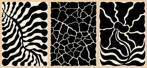 Affiche fleurs groowy et abstrait. Ensemble tendance floral 