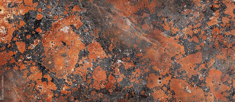 Poster reddish brown granite texture featuring black and gray specks close up view used as a background. co