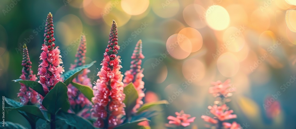 Poster close up view of cyanthillium flowers with a blurred background. copy space image. place for adding 