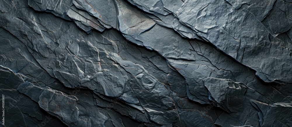 Poster contemporary thin layered slate stone wall texture pattern background broad front perspective. copy 