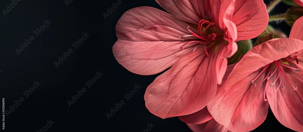 Poster close up of a geranium flower. copy space image. place for adding text and design