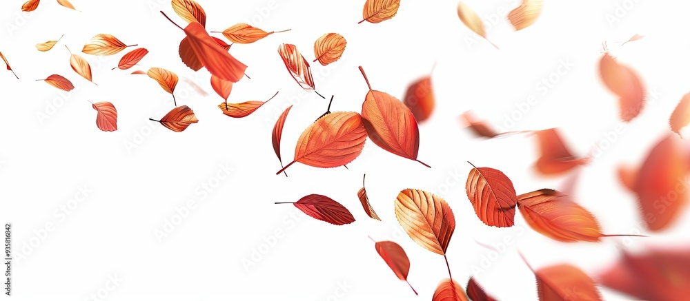 Poster autumn orange leaves falling isolated against a white background. copy space image. place for adding