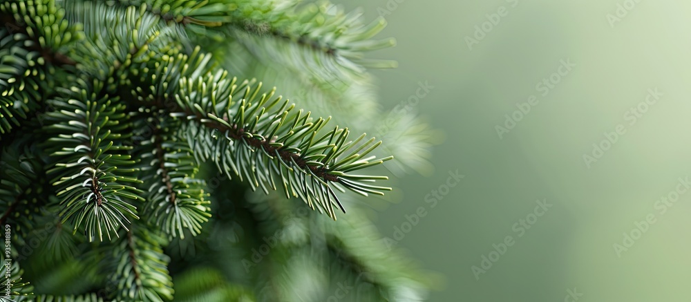 Poster close up of a fir tree branch shallow depth of field close up of a pine branch concept for christmas