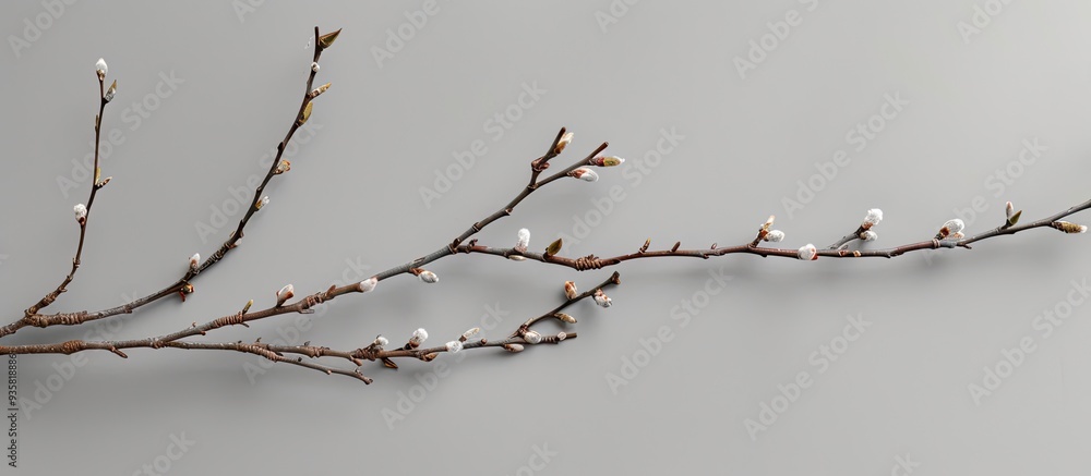 Aufkleber pussy willow branches set against a grey background. copy space image. place for adding text and des