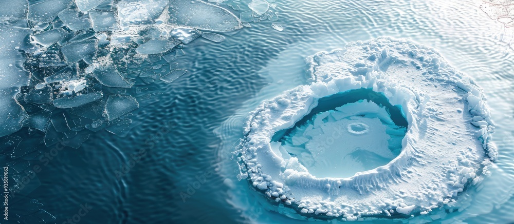 Poster circular pattern in the ice. copy space image. place for adding text and design