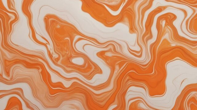 Abstract orange and white marble swirl background, fluid art, motion design