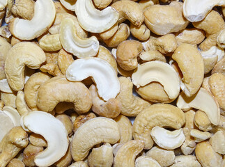 Roasted cashews isolated on white background
