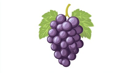 Obraz premium Grape icon with purple fruit and leaf on white background, symbolizing wine in flat cartoon style.