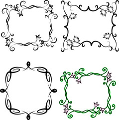 A set of decorative format frames for inserting pictures and text. Vector illustration frames using elements of plant elements in the form of leaves, grapes vines and flowers. Black frames and colored