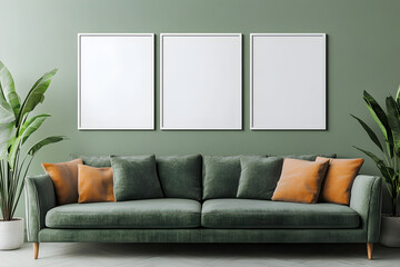 Three Empty A4 Wall Art Posters - Minimalist Mockup for Living Room