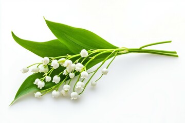Fototapeta premium Delicate lily of the valley bouquet against a bright white background
