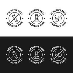 Additive free icon set. Additive free sticker, sign, symbol, label badge or stamp set. No additives package stamps