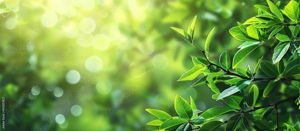 Poster fresh healthy green bio backdrop with abstract blurred foliage for text or advertisement. copy space