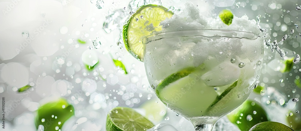 Poster daiquiri cocktail featuring lime and crushed ice. copy space image. place for adding text and design