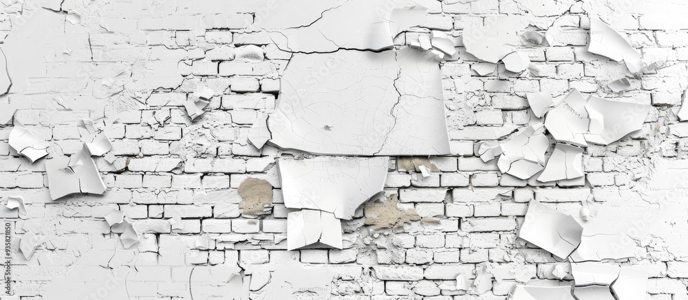 Aufkleber a background of a white brick wall that is broken and cracked. copy space image. place for adding te