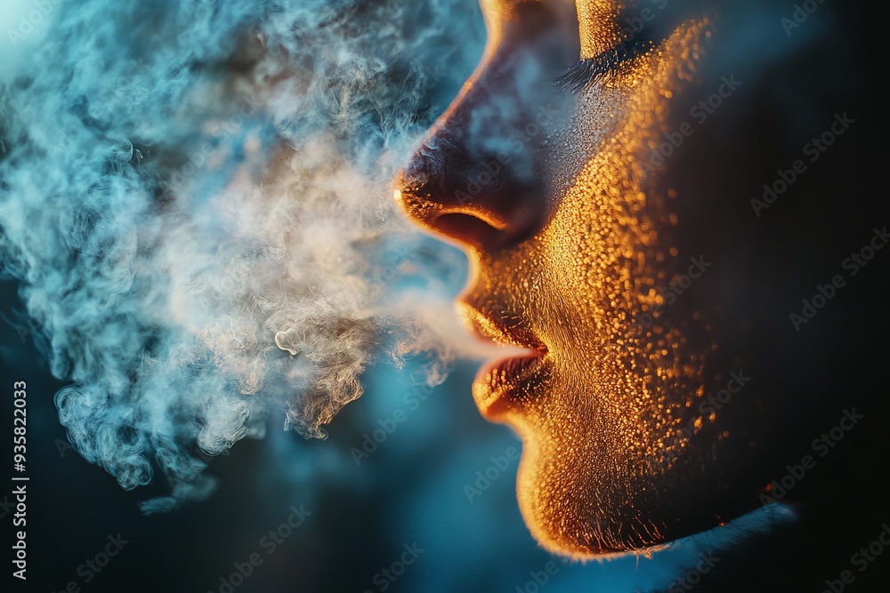 Poster smoke and fire sparks blending together in an abstract and fiery setting, illuminated by vibrant col