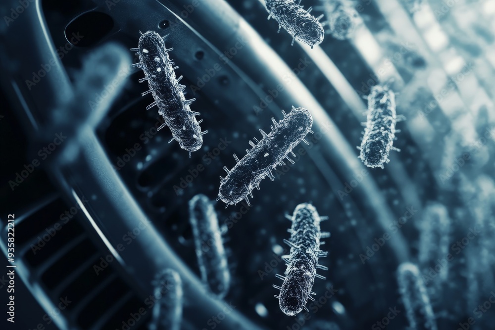 Aufkleber This image shows a blend of microscopic organisms and mechanical parts, creating a unique fusion of biological and technological elements, highlighting the convergence of nature and machine.