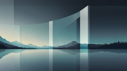Minimalist Glassy Interface with Mountain View Theme Background