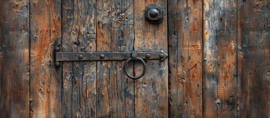Fototapeta premium Close up of an aged wooden door. Copy space image. Place for adding text and design