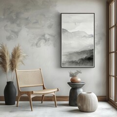 The room has a minimalist and serene atmosphere