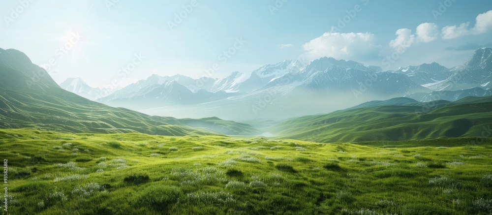 Poster high altitude grassland mountain scenery. copy space image. place for adding text and design