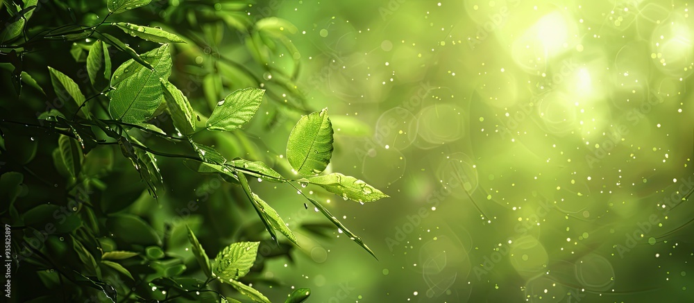 Poster fresh healthy green bio backdrop with abstract blurred foliage for text or advertisement. copy space