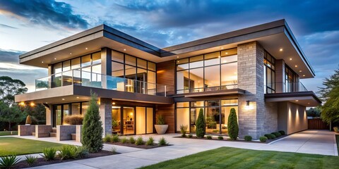 Fototapeta premium Sophisticated design elements merge in perfect harmony, culminating in a sense of airy grandeur as the structure's clean lines and expansive spaces unfold.