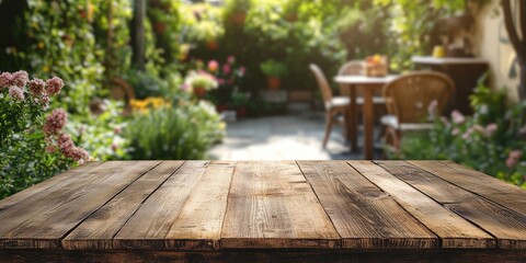 Wooden Table in a Garden Setting