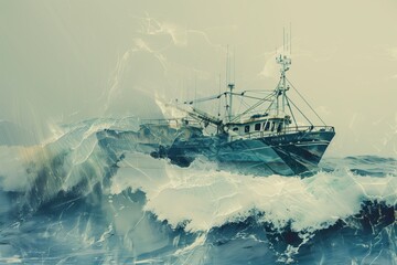 Obraz premium fishing boat in a storm