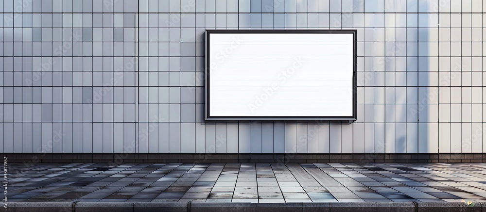 Poster white blank advertising billboard framed with a black border on the wall. copy space image. place fo