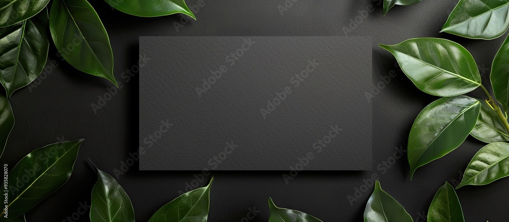 Aufkleber card mockup for a greeting card and business card with a leaf background. copy space image. place fo