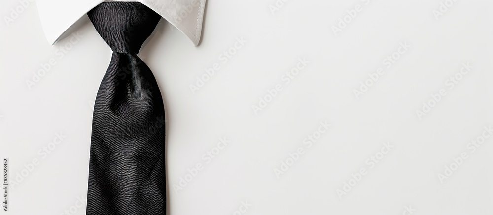 Poster black necktie set against a white background. copy space image. place for adding text and design
