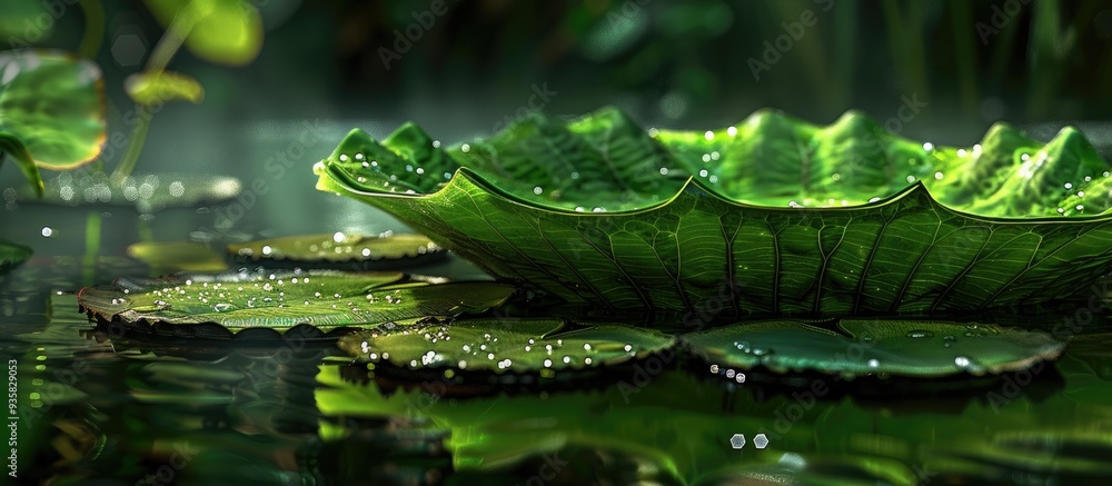 Aufkleber victoria water lily leaf in a pond. copy space image. place for adding text and design