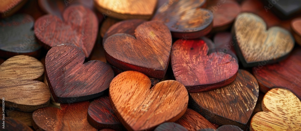 Aufkleber background of wooden hearts. copy space image. place for adding text and design