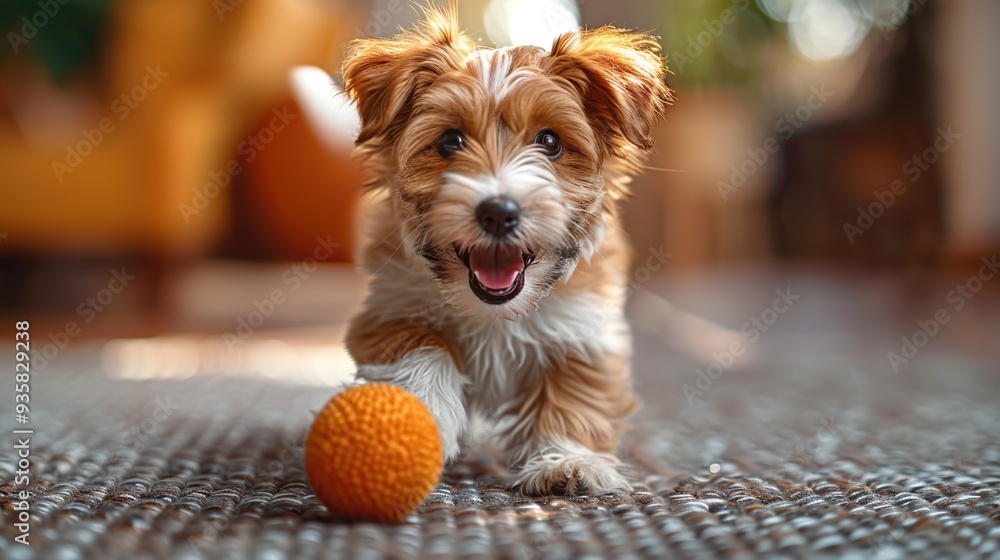 Wall mural playful puppy with a toy