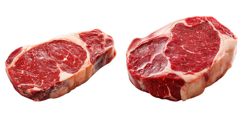 Fototapeta premium Freshly cut beef steaks showcasing rich marbling, perfect for grilling or roasting, ideal for culinary presentations.