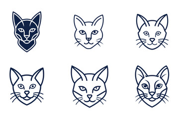 simple Minimalist monoline lineart outline cat head icon logo template vector illustration