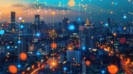 Fototapeta premium Cityscape with Network Connections