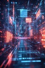 Cloud file integration,  A vivid hologram featuring the integration of multiple file types into a unified cloud network, with animated visuals illustrating the exchange of
