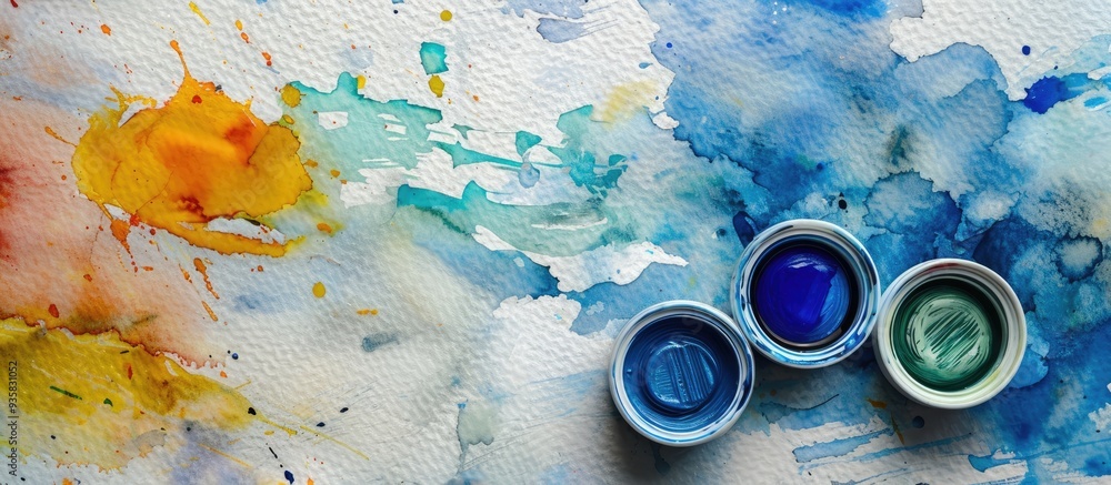Poster watercolor paints on textured rough paper. copy space image. place for adding text and design