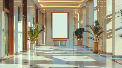 Fototapeta premium Vertical Indoor Hotel Billboard Mockup for Professional Advertising